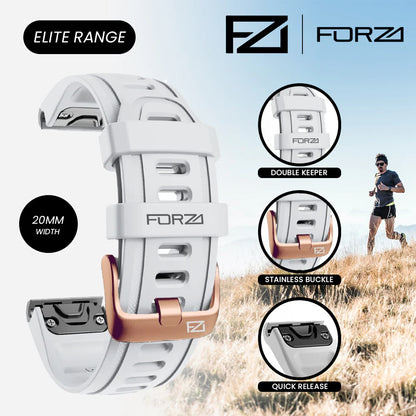 Forza Elite 20mm Quick Release Strap for Garmin Fenix 7S/6S/5S/Instinct 2S - Rose Gold Buckle