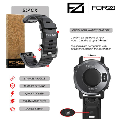 Forza Elite 26mm Quick Release Strap for Garmin Fenix 7X/6X/5X/3 & More