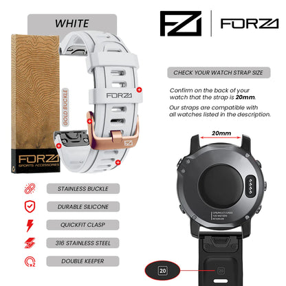 Forza Elite 20mm Quick Release Strap for Garmin Fenix 7S/6S/5S/Instinct 2S - Rose Gold Buckle