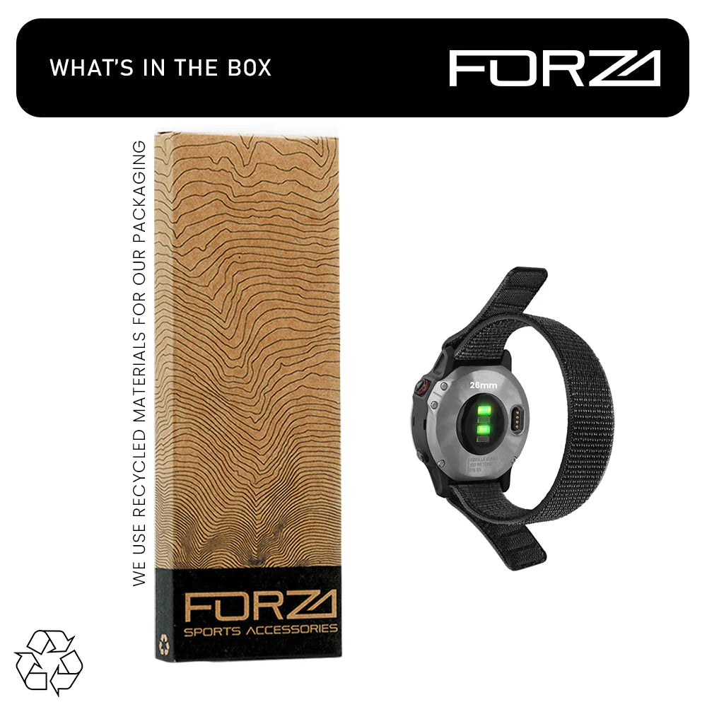 Forza 26mm Nylon Replacement Watch Strap For Garmin Fenix 7X/6X/5X/5X Plus/3 & More